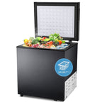 Congélateur à coffre de 1,8 pi3 avec panier amovible, drain inférieur, thermostat à 7 niveaux, design indépendant pour maison et appartement.