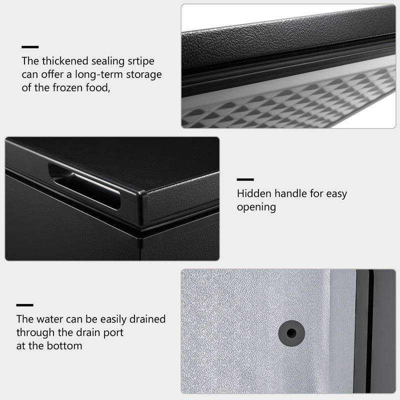 Congélateur à coffre de 1,8 pi3 avec panier amovible, drain inférieur, thermostat à 7 niveaux, design indépendant pour maison et appartement.