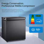 Congélateur à coffre de 1,8 pi3 avec panier amovible, drain inférieur, thermostat à 7 niveaux, design indépendant pour maison et appartement.