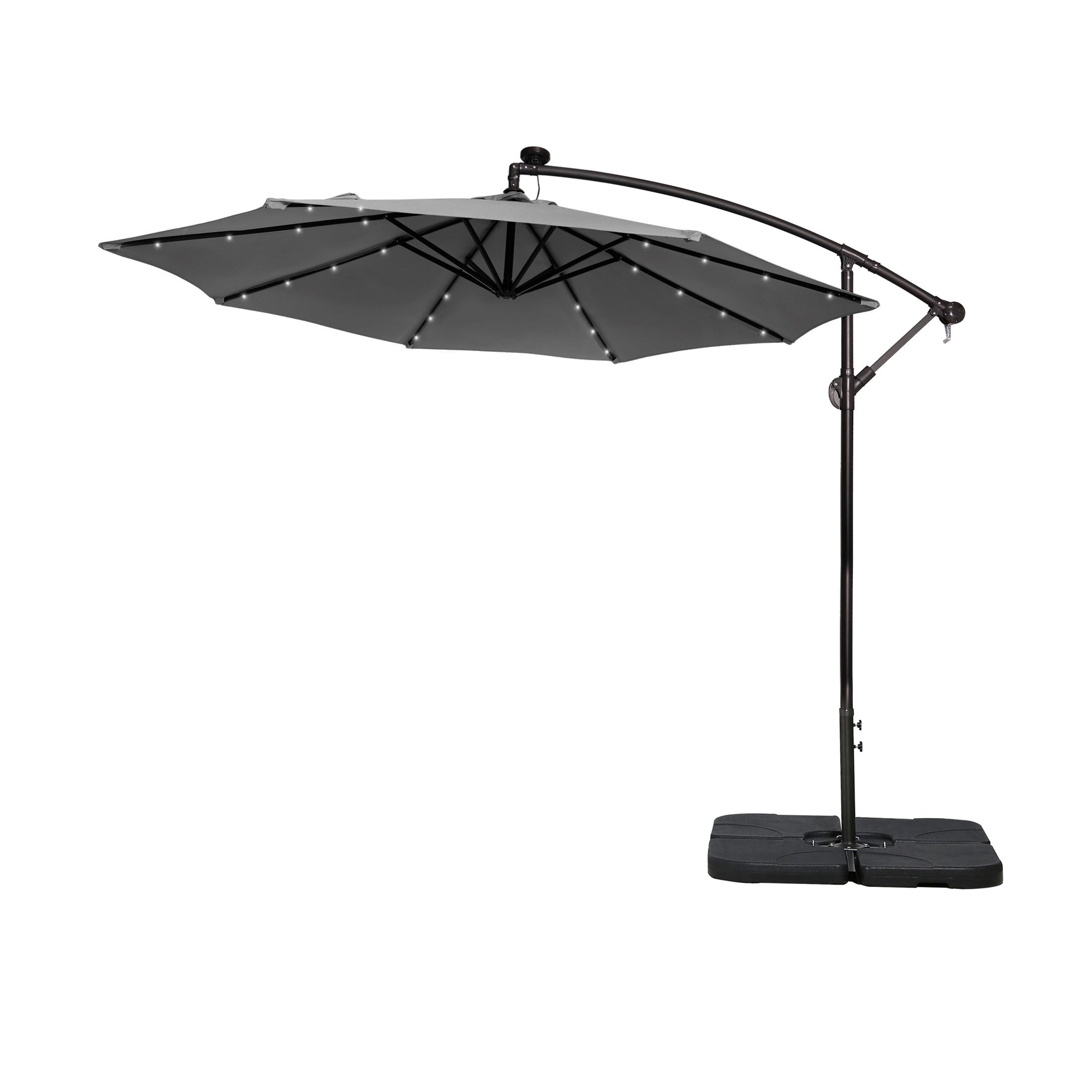 Parasol de terrasse à éclairage solaire de 3 mètres avec pied de support.