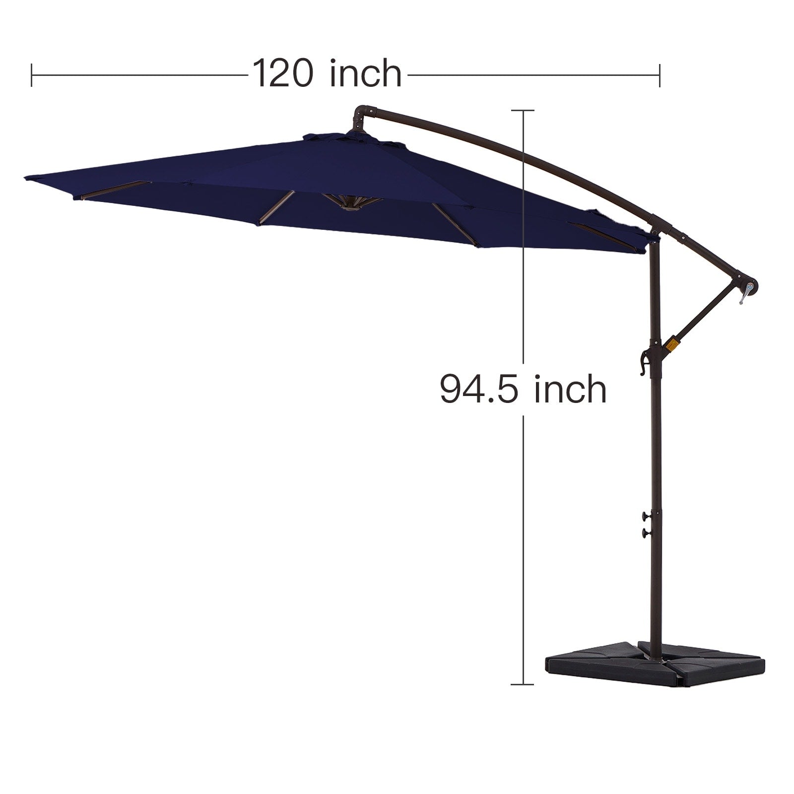 Parasol cantilever en acier de 3 m avec levier de manivelle et base lestée