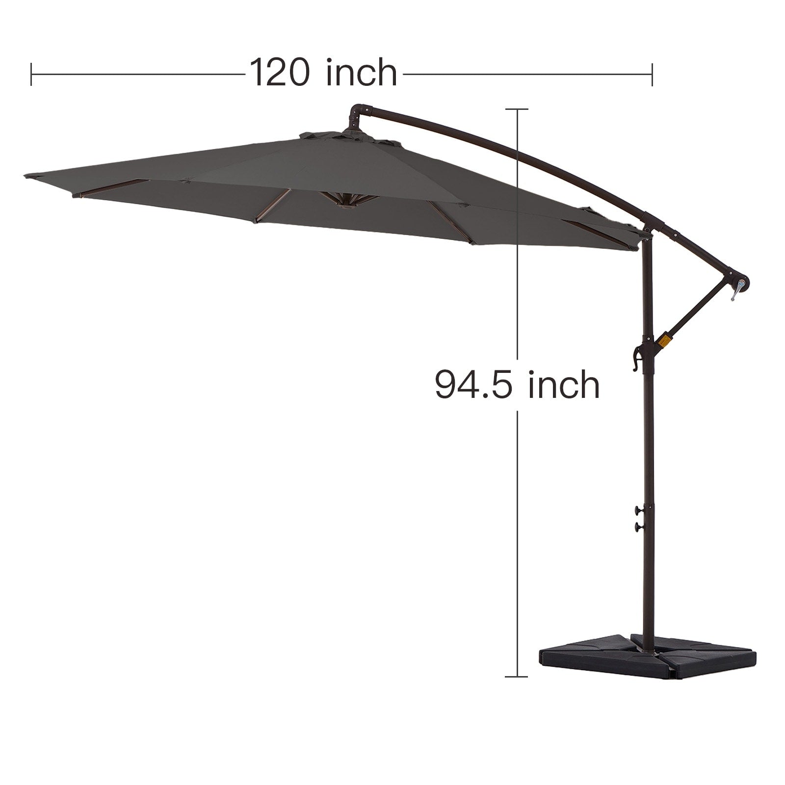 Parasol cantilever en acier de 3 m avec levier de manivelle et base lestée