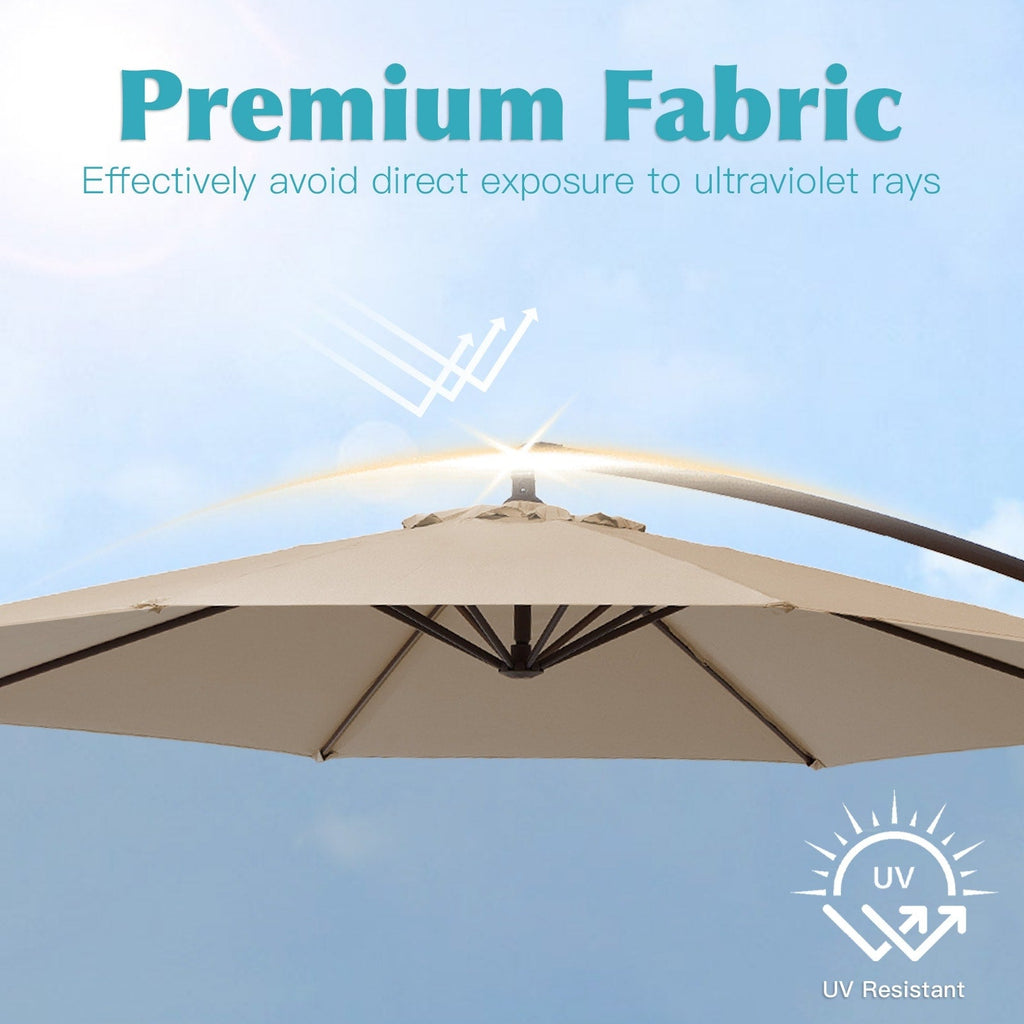 Parasol cantilever en acier de 3 m avec levier de manivelle et base lestée