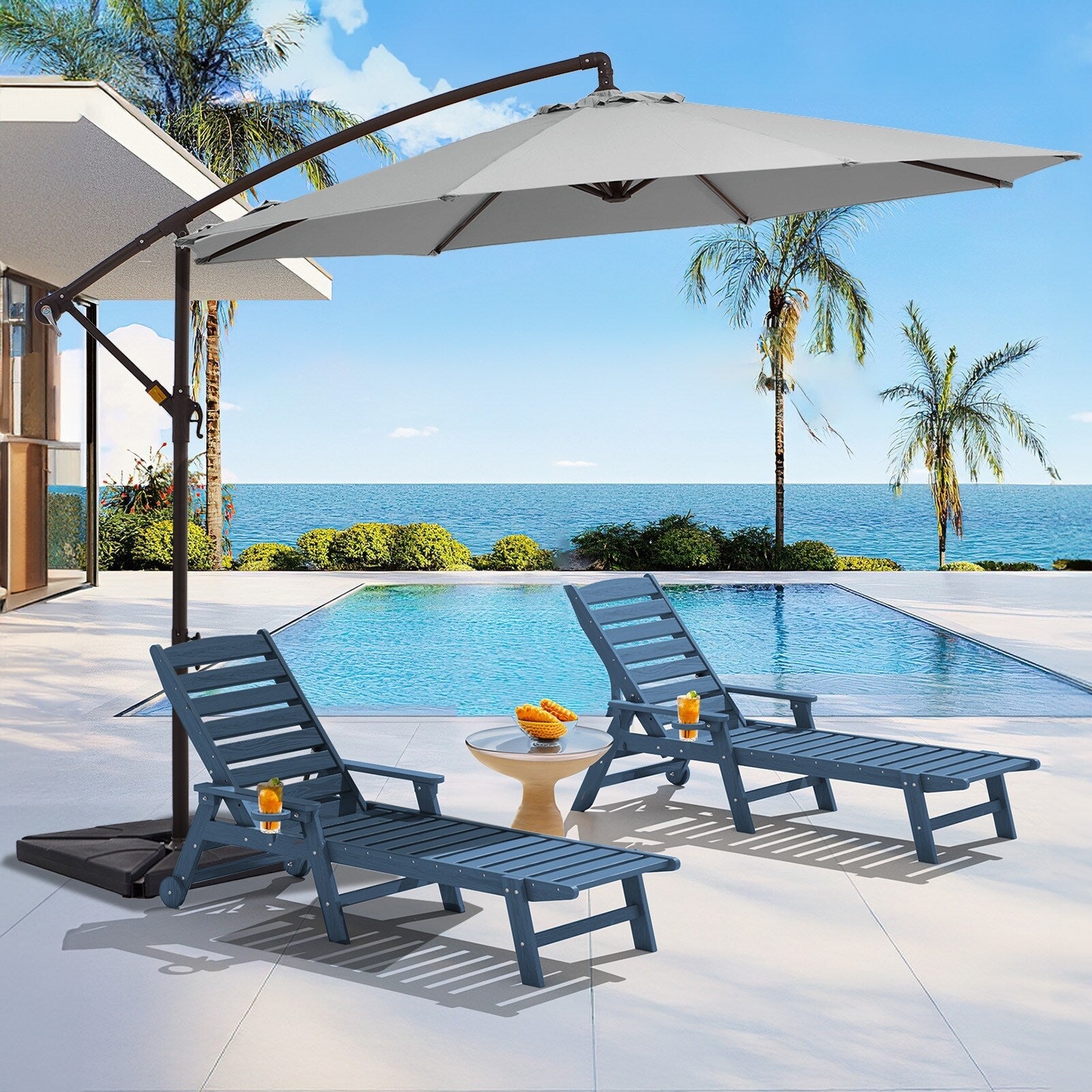 Parasol cantilever en acier de 3 m avec levier de manivelle et base lestée