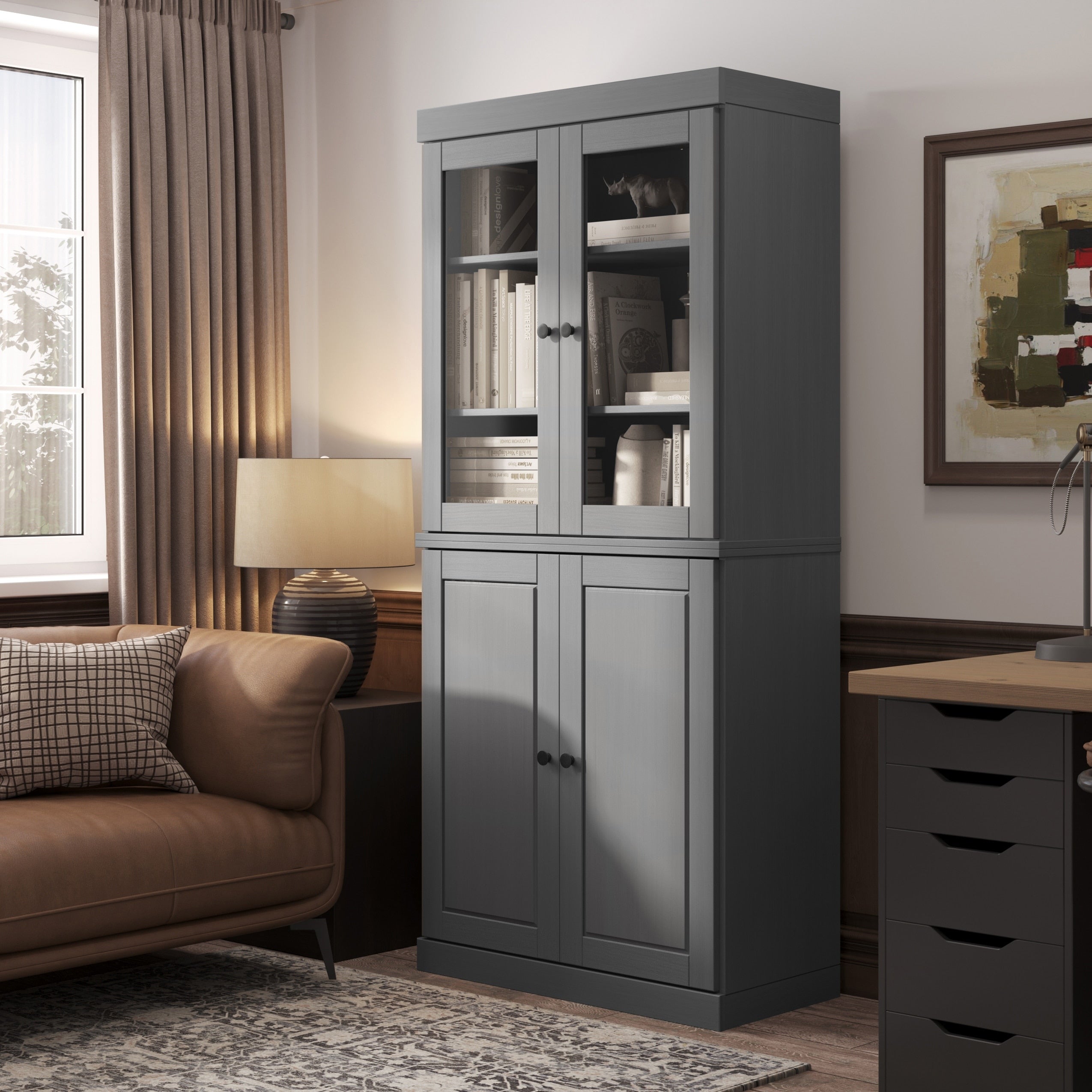 Étagère à livres 6 niveaux en bois massif 100 % avec portes en option de Palace Imports