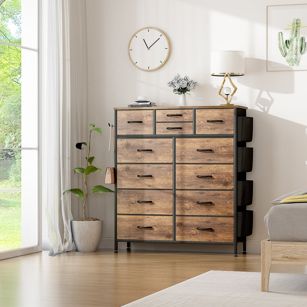 Commode 12 tiroirs, commode haute en tissu pour chambre à coucher, coffre à tiroirs