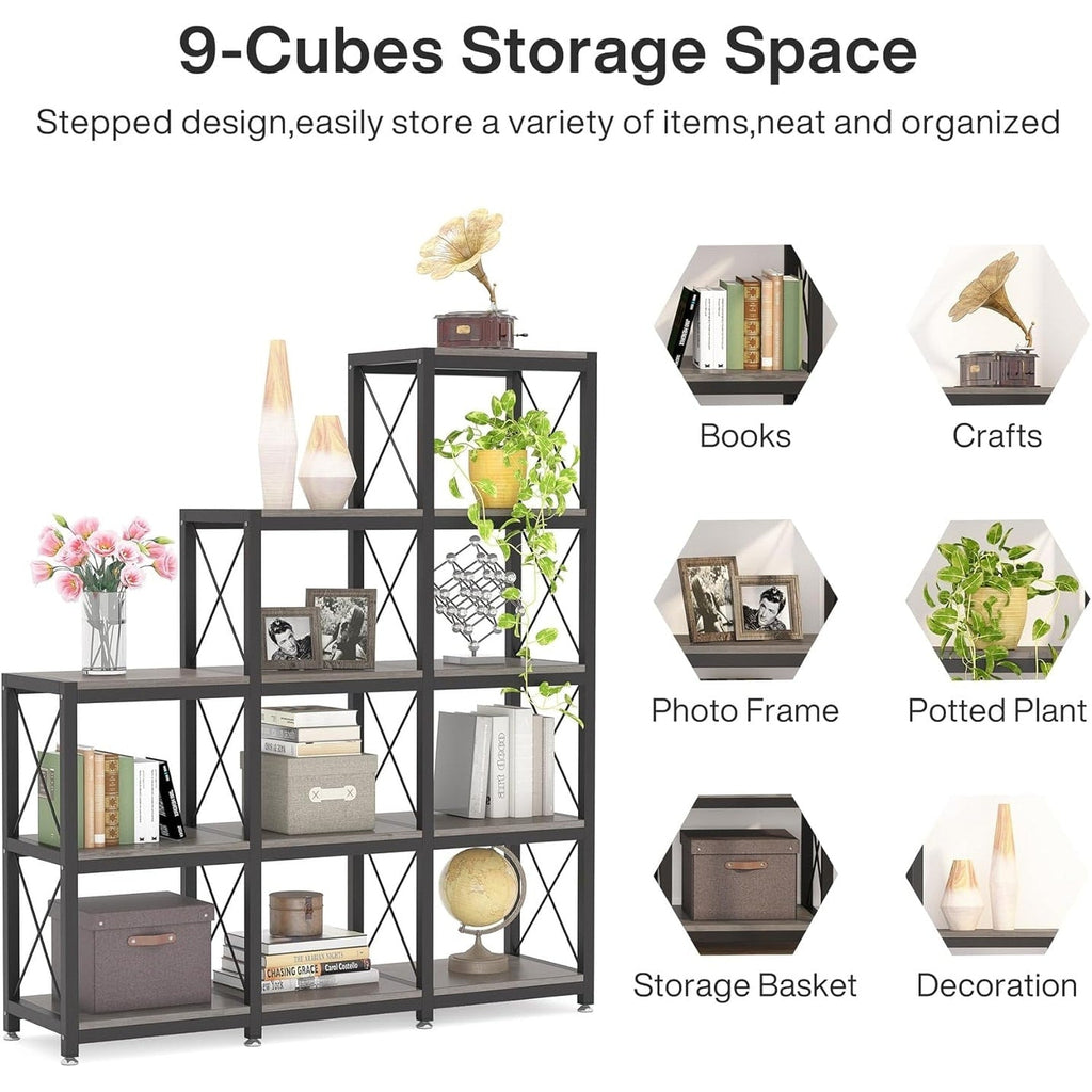 Étagère à livres en forme d'échelle à 12 niveaux, étagère d'angle de style industriel