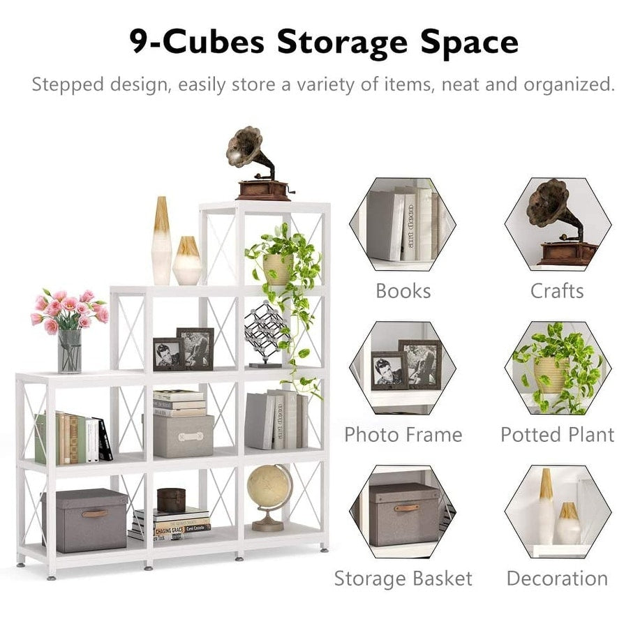 Étagère à livres en forme d'échelle à 12 niveaux, étagère d'angle de style industriel