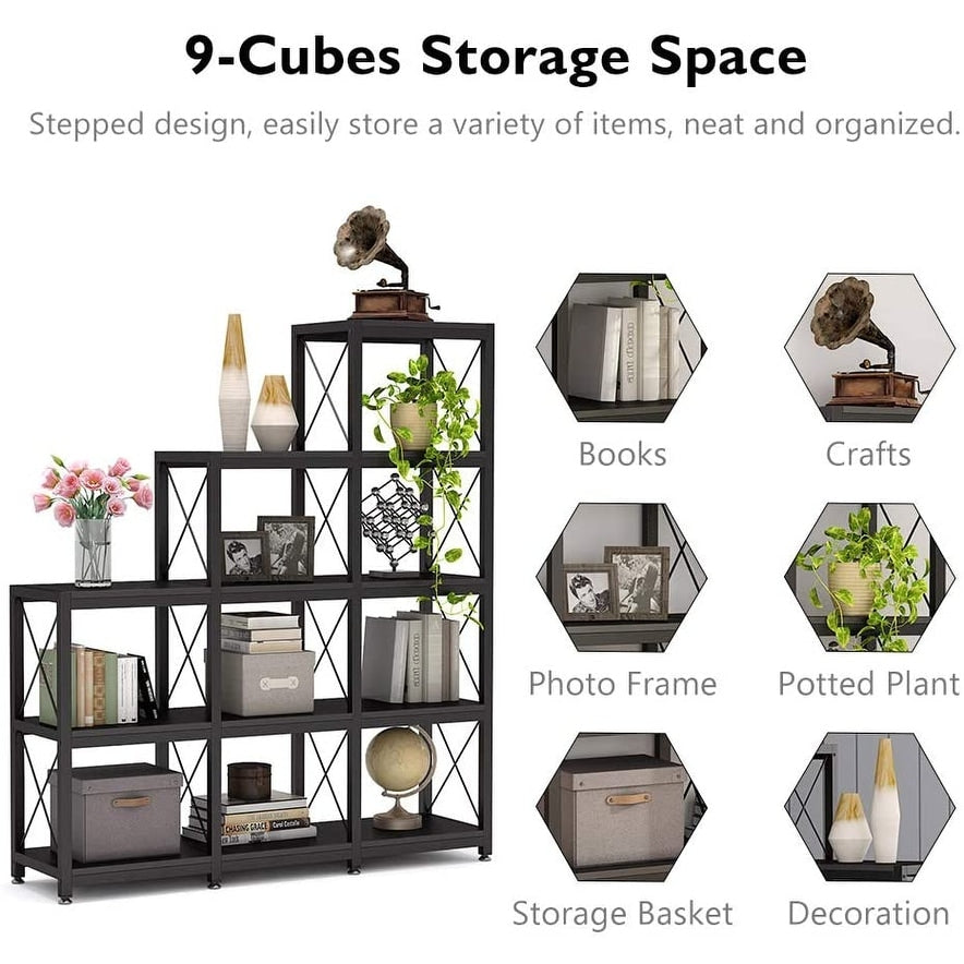 Étagère à livres en forme d'échelle à 12 niveaux, étagère d'angle de style industriel