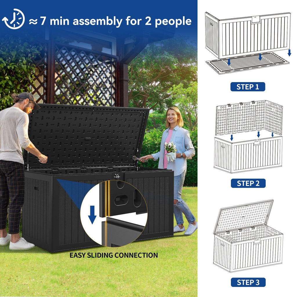 Grand coffre de rangement en résine résistant à l'eau, verrouillable, 120 à 260 gallons