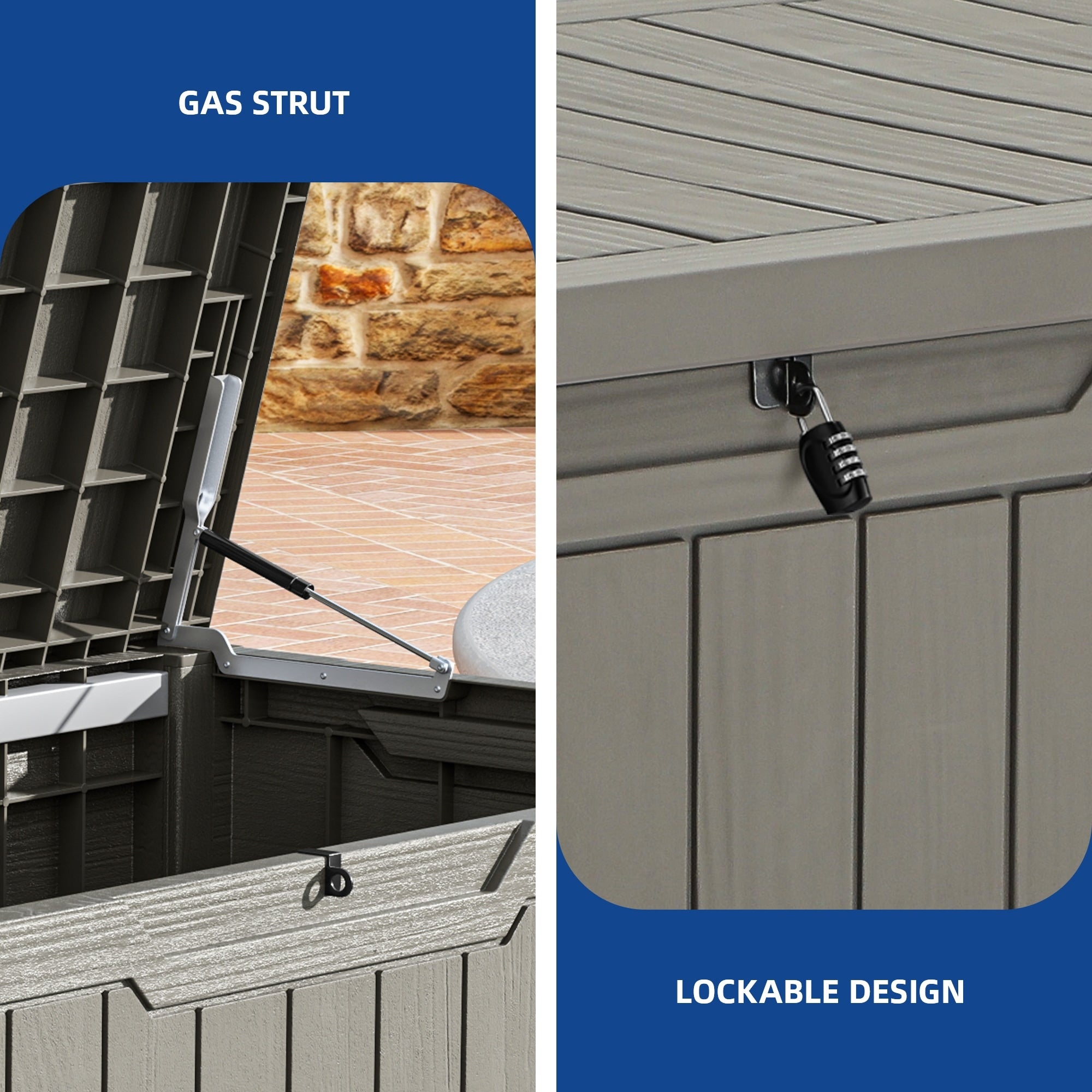 Grand coffre de rangement en résine résistant à l'eau, verrouillable, 120 à 260 gallons