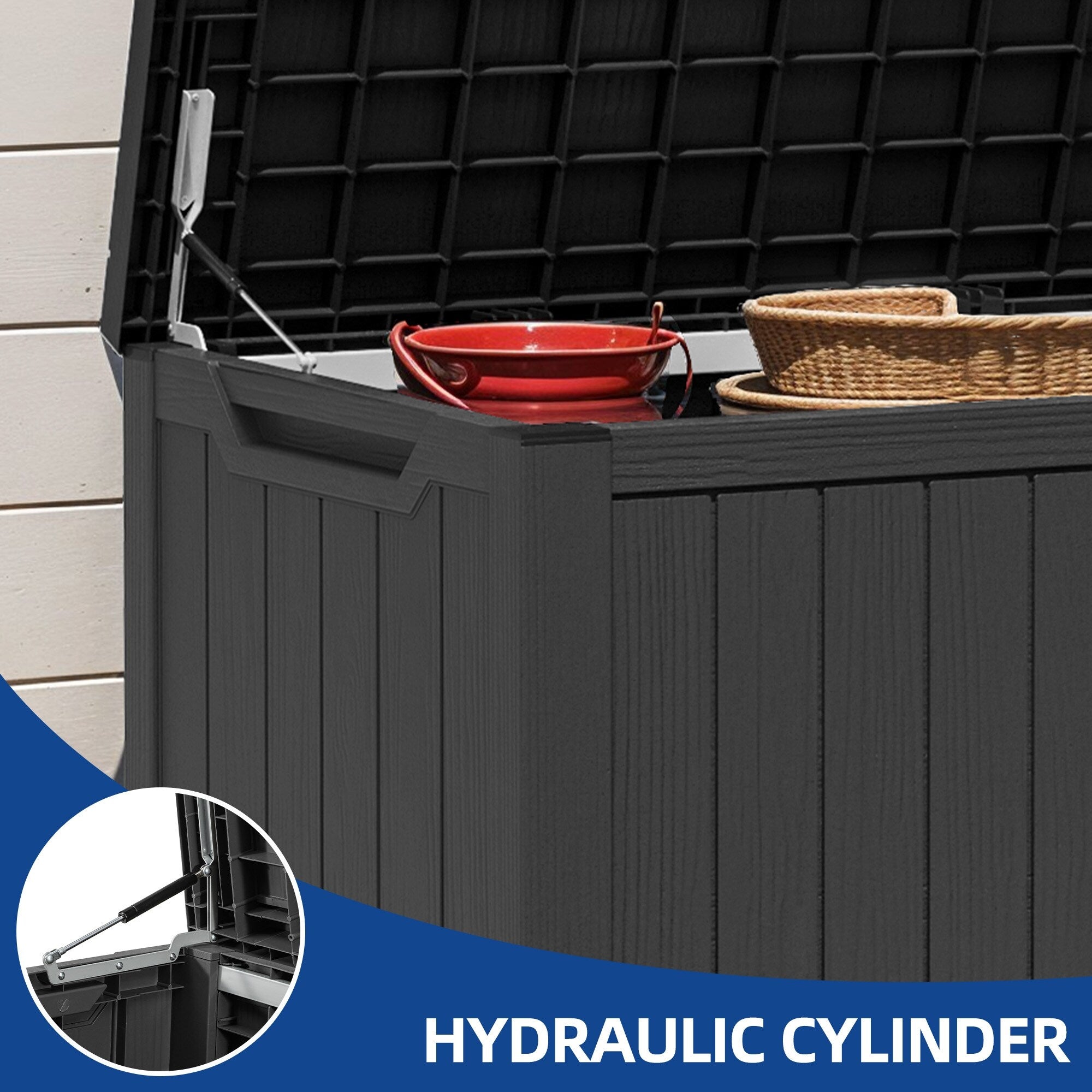 Grand coffre de rangement en résine résistant à l'eau, verrouillable, 120 à 260 gallons