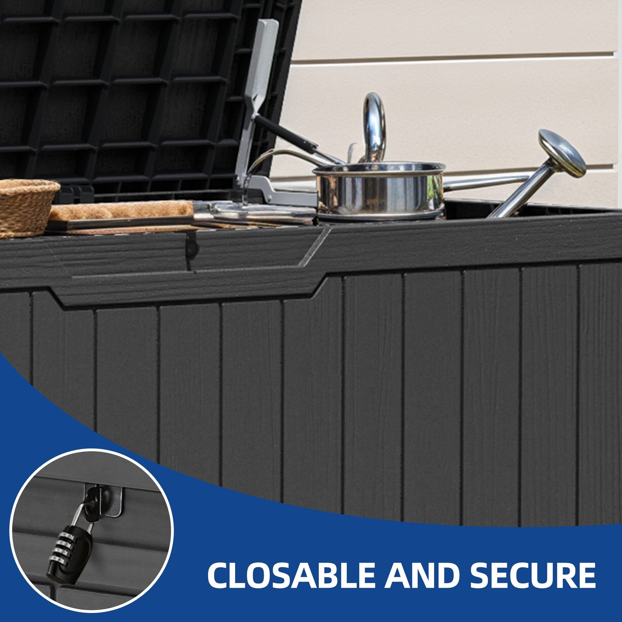 Grand coffre de rangement en résine résistant à l'eau, verrouillable, 120 à 260 gallons