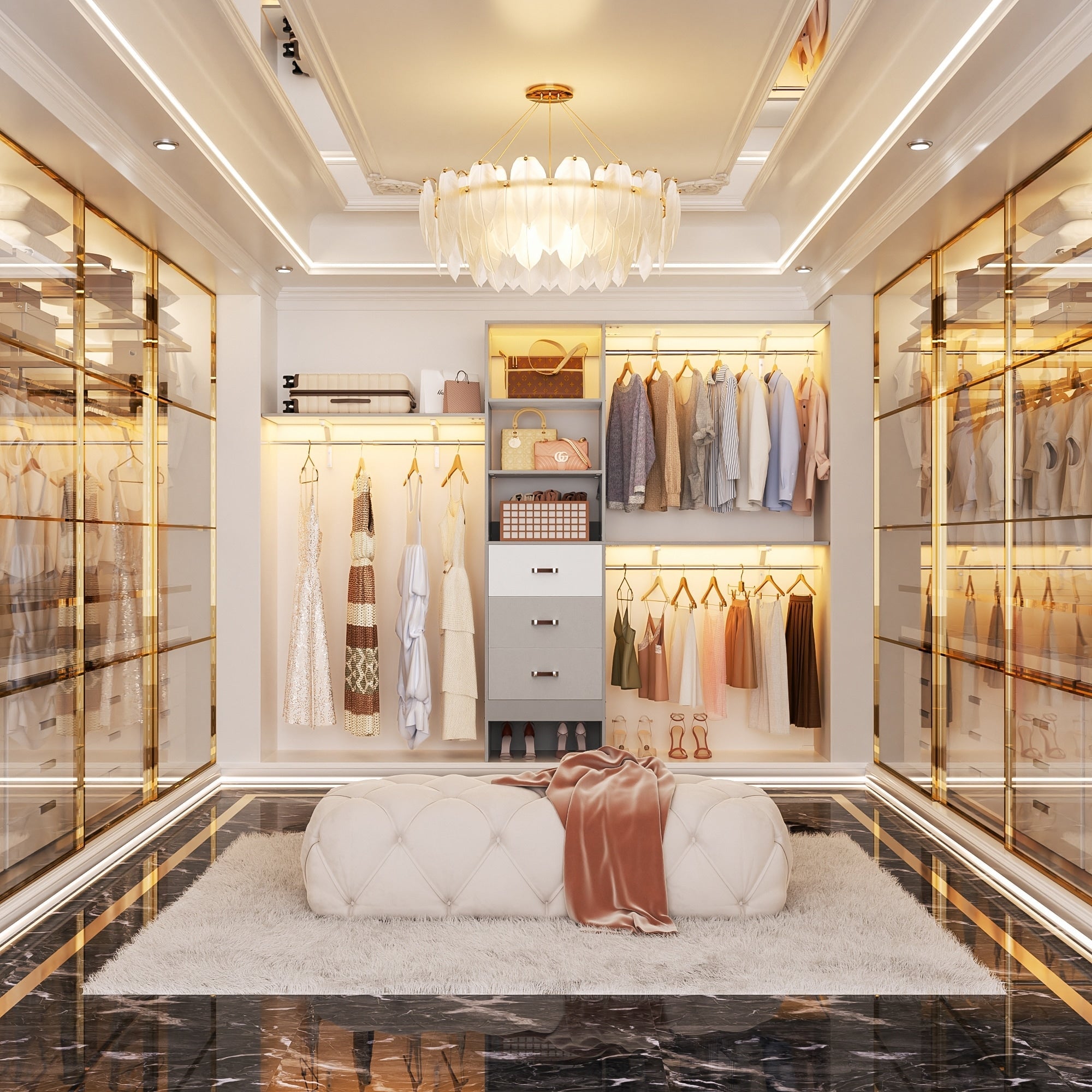 Rackcog Organisateur de placard réglable de 305 cm avec tiroirs, système de rangement avec étagères personnalisables pour placard à l'ancienne et placard aménagé.