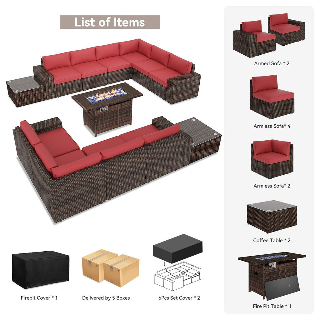 Ensemble de mobilier de patio 13 pièces avec table de foyer de 44 pouces