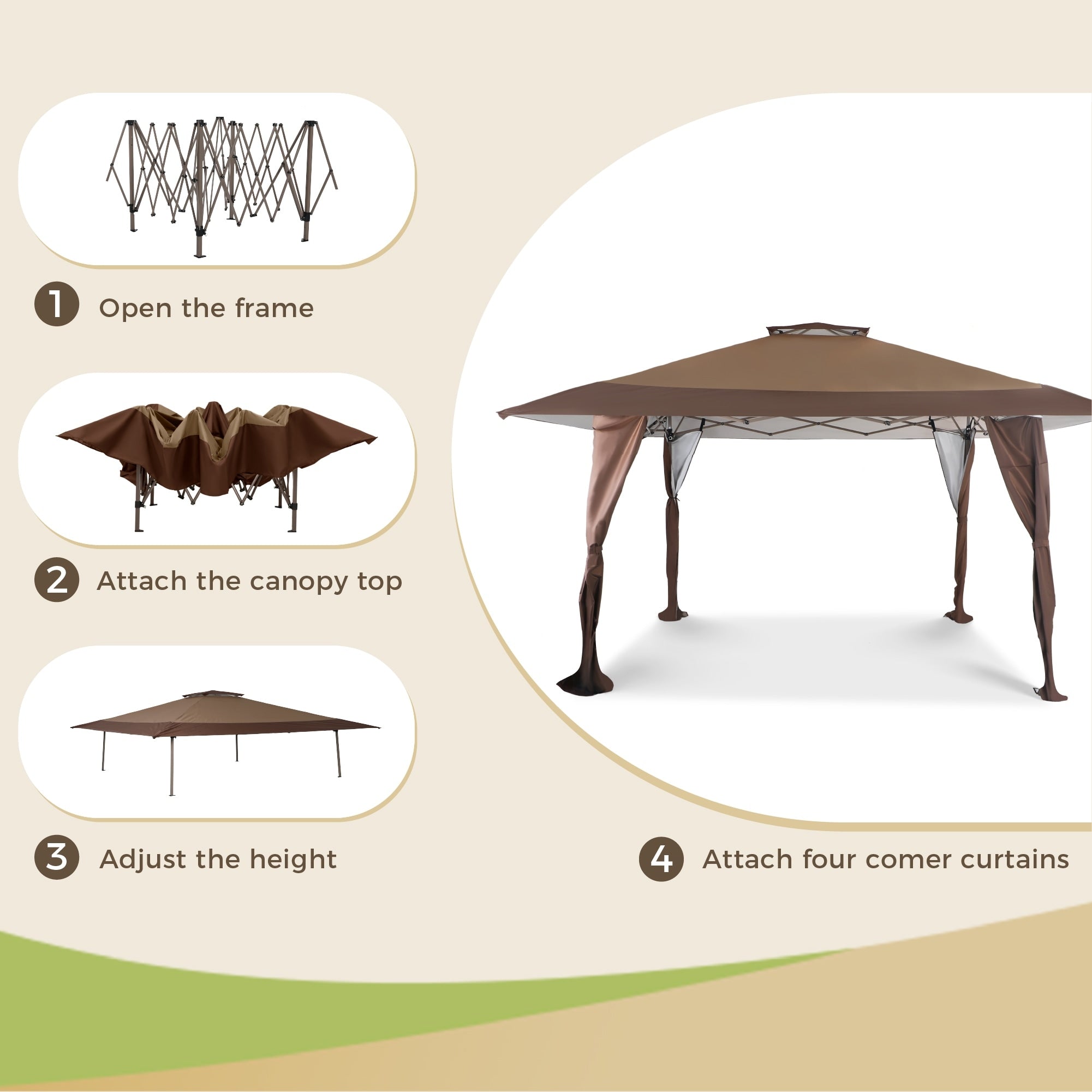 Caravane de jardin gonflable renforcée, 13' x 13', avec élégant rideau d'angle - 13x13ft