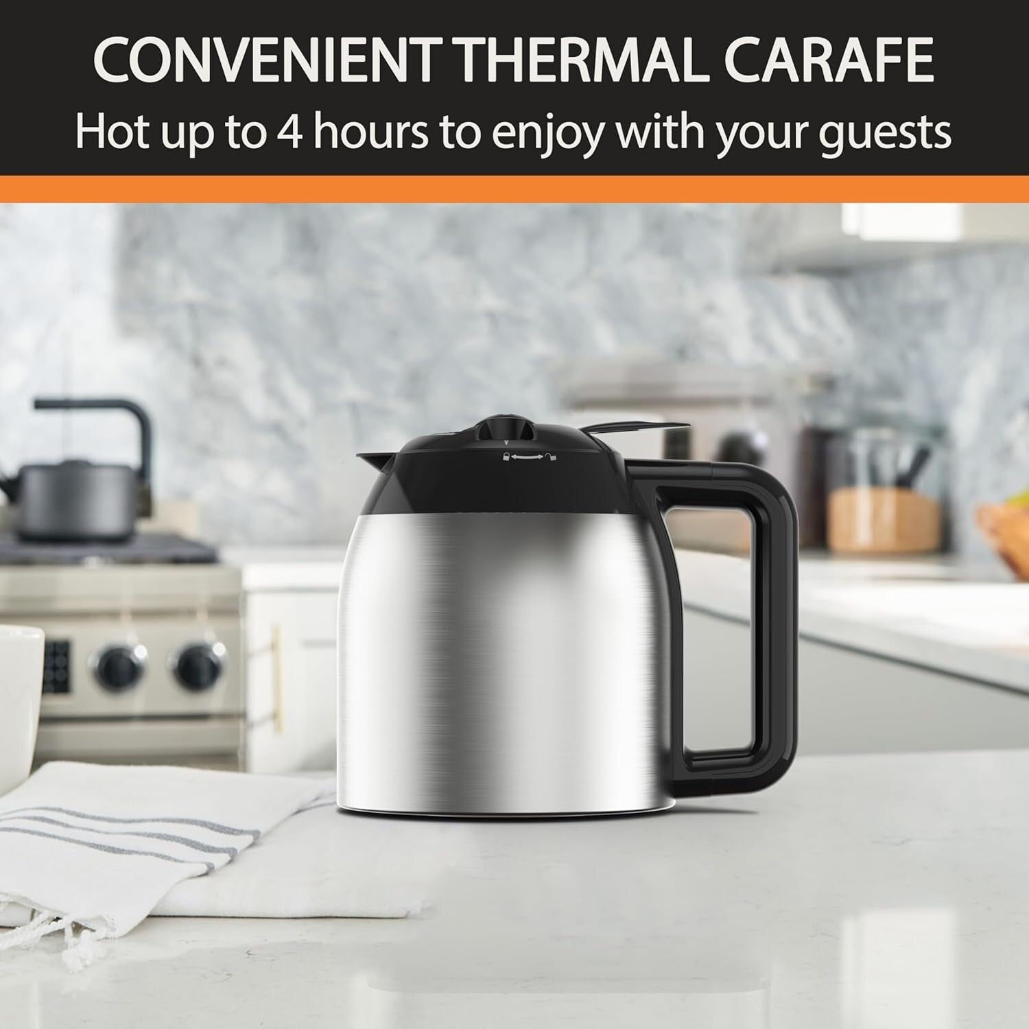 Machine à café programmable 14 tasses, carafe en acier inoxydable, 3 intensités de café, minuterie 24h, maintien au chaud 4h