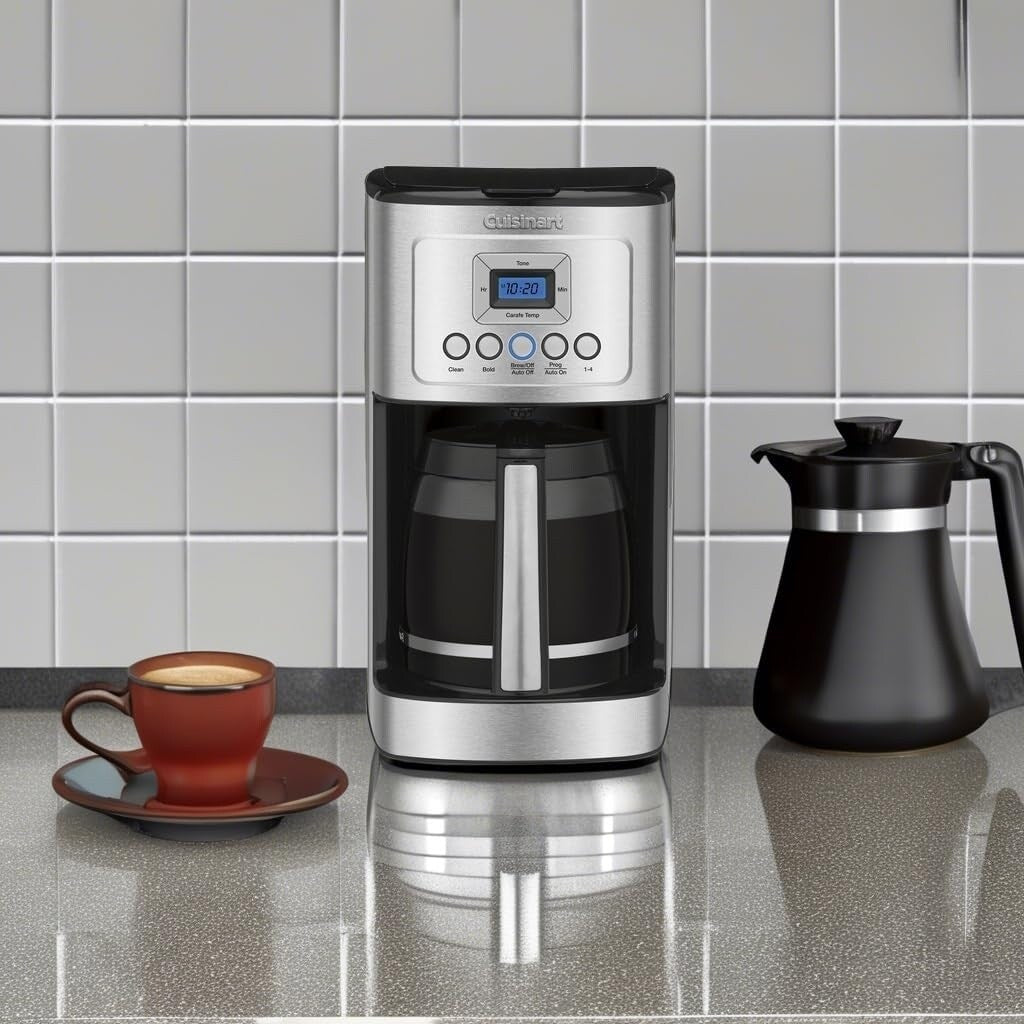 Machine à café 14 tasses en acier inoxydable, carafe en verre, entièrement automatique, contrôle de la force du café.