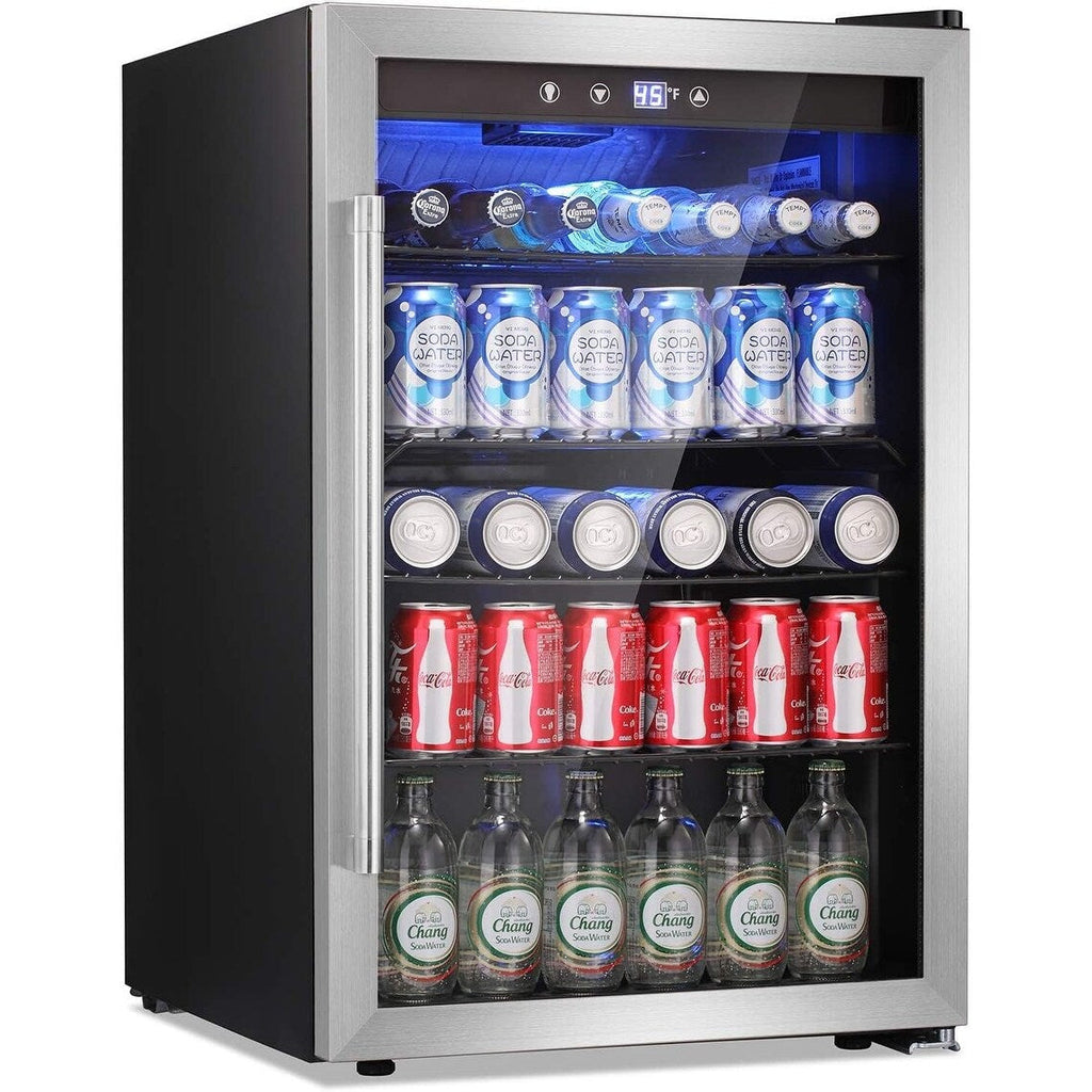 Réfrigérateur à boissons de 145 canettes, mini réfrigérateur de 4,4 pieds cubes avec porte en verre pour sodas, bières, vins – façade transparente pour la maison, le bureau ou le bar.