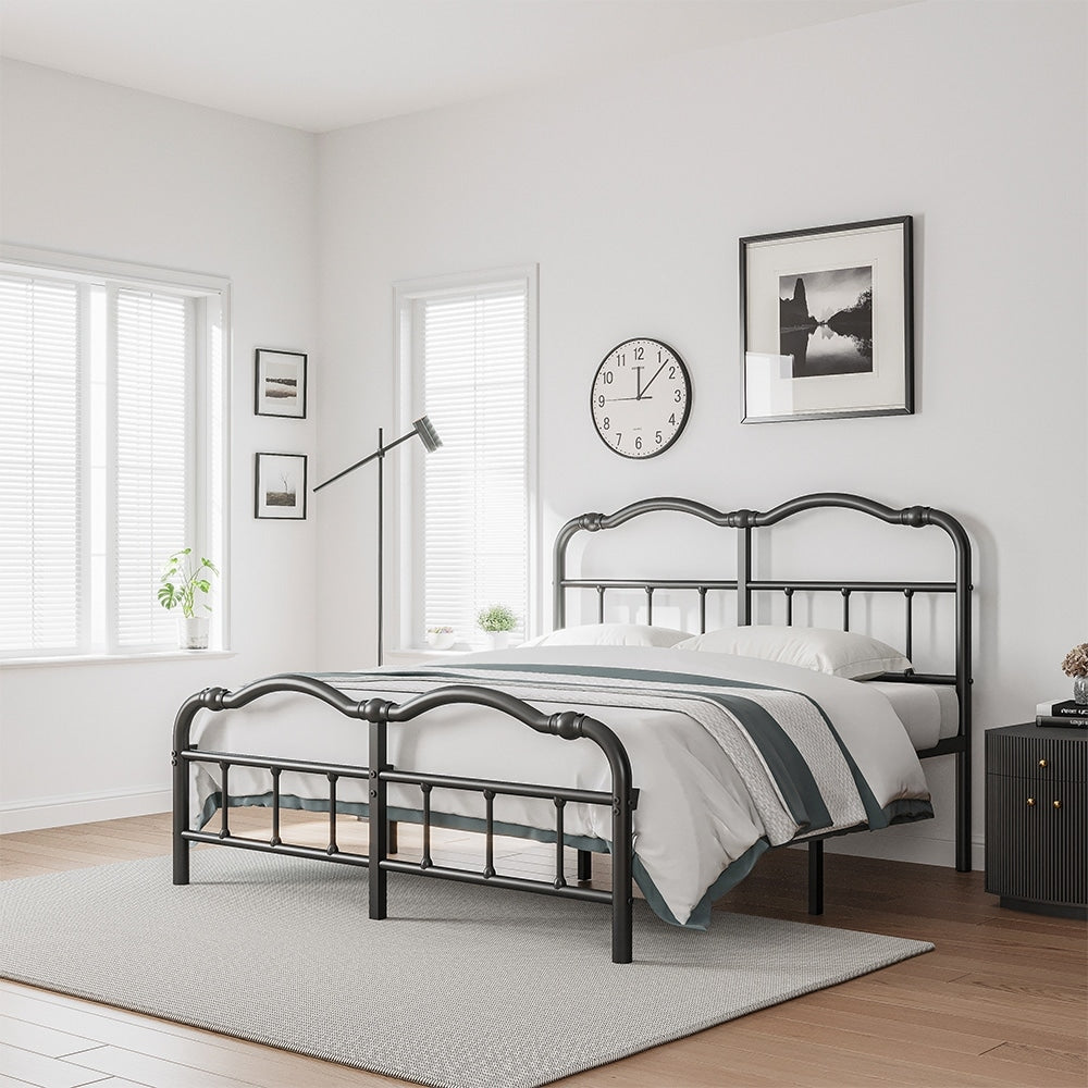 Cadre de lit en métal robuste de 35,5 cm de hauteur, style vintage, supportant jusqu'à 1134 kg, assemblage facile et sans grincement.