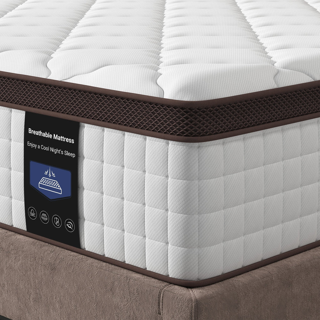 Matelas hybride 14 pouces - Mousse à mémoire de forme au gel de charbon de bambou et ressorts ensachés à 7 zones, fermeté moyenne, essai de 100 nuits