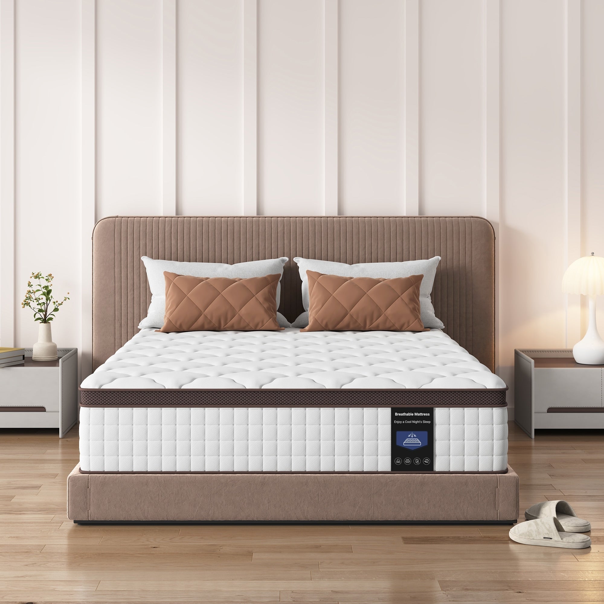 Matelas hybride 14 pouces - Mousse à mémoire de forme au gel de charbon de bambou et ressorts ensachés à 7 zones, fermeté moyenne, essai de 100 nuits