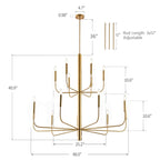 Luminaire minimaliste à 15 lumières, style bougeoir, design ancien à 2 niveaux - 48