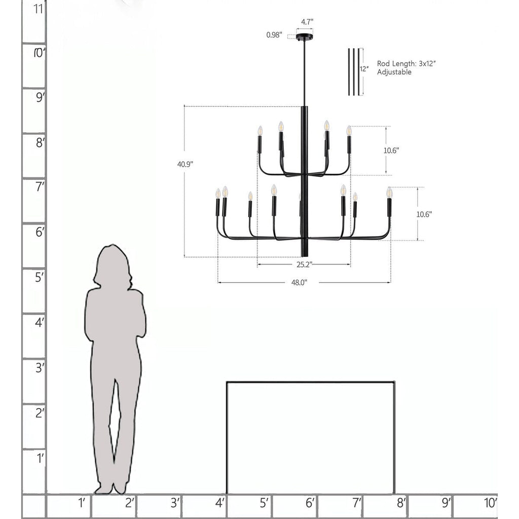 Luminaire minimaliste à 15 lumières, style bougeoir, design ancien à 2 niveaux - 48