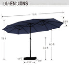 Parasol de terrasse rectangulaire de 4,5 mètres à manivelle, double face, pour extérieur, avec éclairage solaire LED et base incluse.