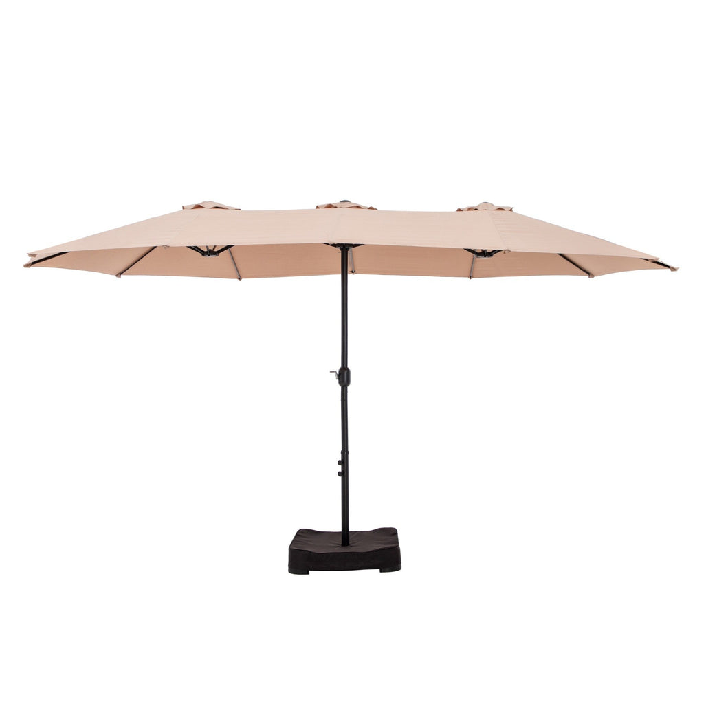 Parasol de terrasse rectangulaire de 4,5 mètres à manivelle, double face, pour extérieur, avec éclairage solaire LED et base incluse.