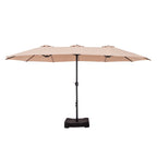 Parasol de terrasse rectangulaire de 4,5 mètres à manivelle, double face, pour extérieur, avec éclairage solaire LED et base incluse.