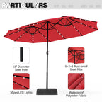 Parasol de terrasse rectangulaire de 4,5 mètres à manivelle, double face, pour extérieur, avec éclairage solaire LED et base incluse.