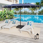 Parasol de terrasse rectangulaire de 4,5 mètres à manivelle, double face, pour extérieur, avec éclairage solaire LED et base incluse.