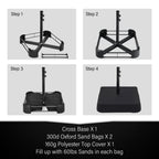 Parasol de terrasse rectangulaire de 4,5 mètres à manivelle, double face, pour extérieur, avec éclairage solaire LED et base incluse.