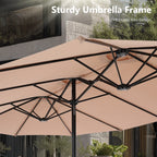 Parasol de terrasse rectangulaire de 4,5 mètres à manivelle, double face, pour extérieur, avec éclairage solaire LED et base incluse.