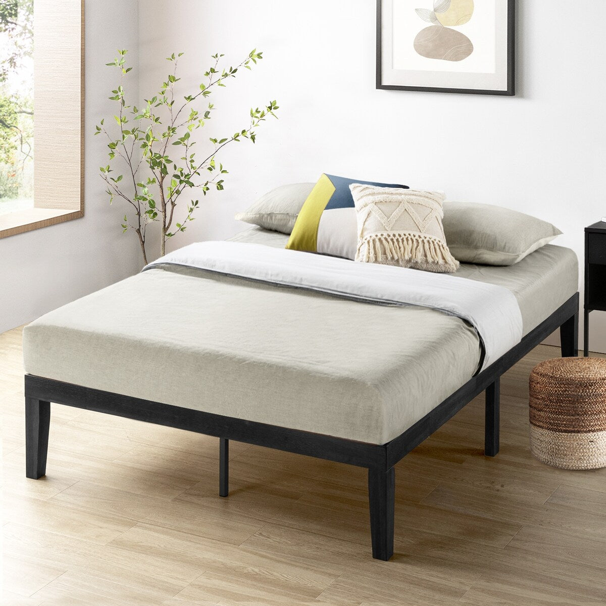 Cadre de lit plateforme en bois massif classique de 40 cm (16 pouces) disponible en plusieurs finitions