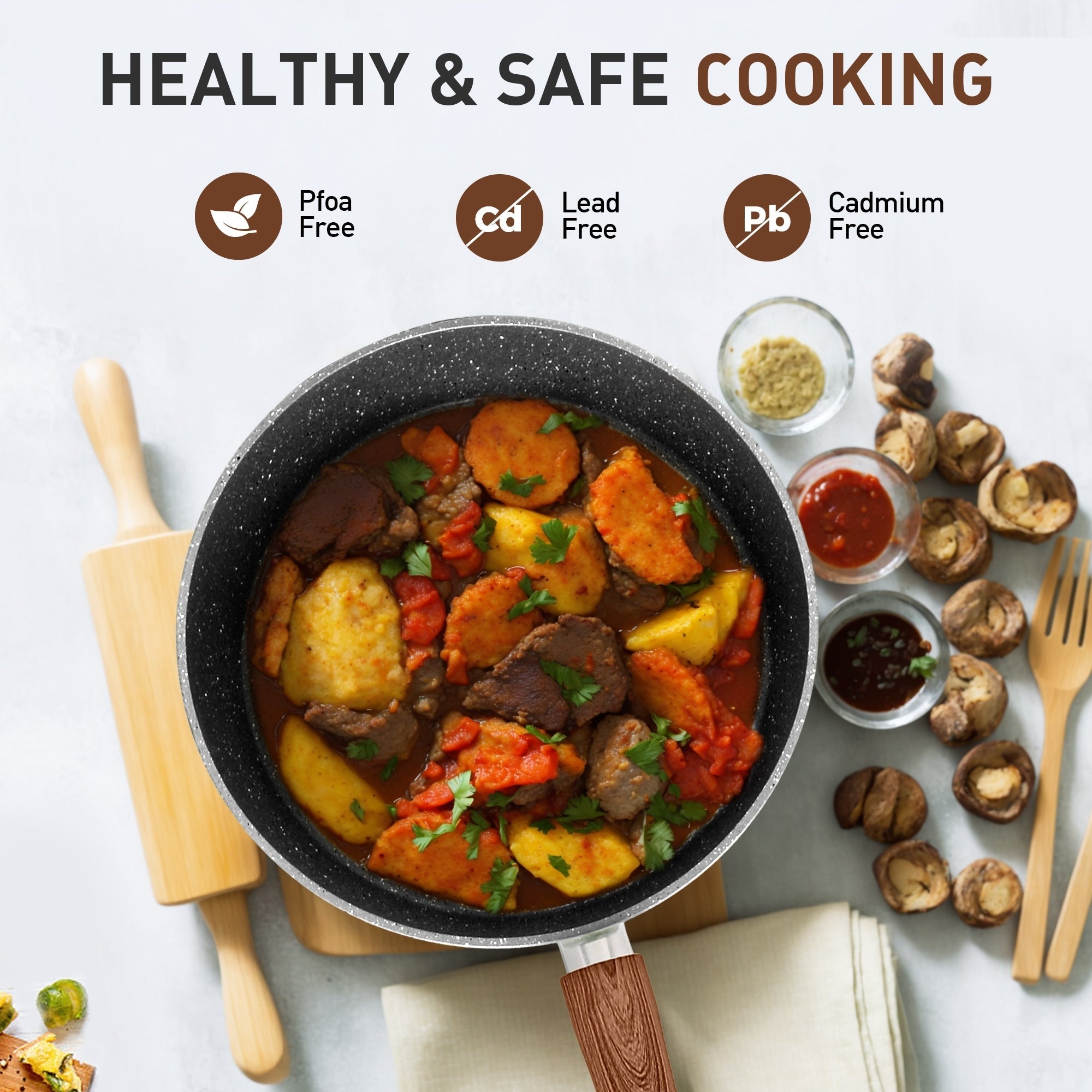 Ensemble de cuisine 17 pièces en granit, ensemble de casseroles et poêles antiadhésives