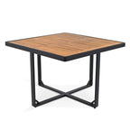 Ensemble de salle à manger de patio en bois d'acacia 18 pièces, comprenant 8 chaises rembourrées, 8 poufs et 2 tables carrées