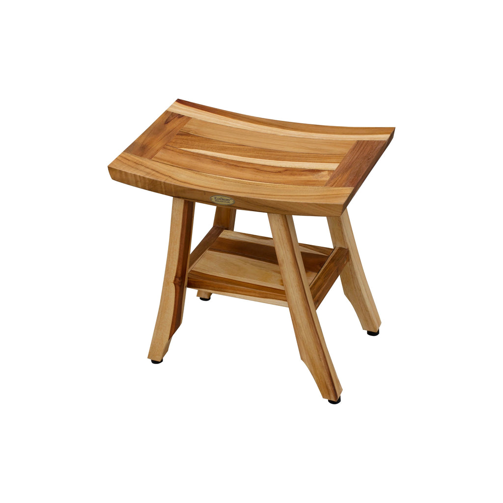 EcoDecors, Banc, Tabouret de douche, Assise de douche, Chaise de douche pour douche intérieure, Petit banc, Banc de douche en teck, Repose-pieds de douche