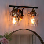 Applique murale moderne pour salle de bain, 2/3/4 lumières, or et noir, avec verre martelé.