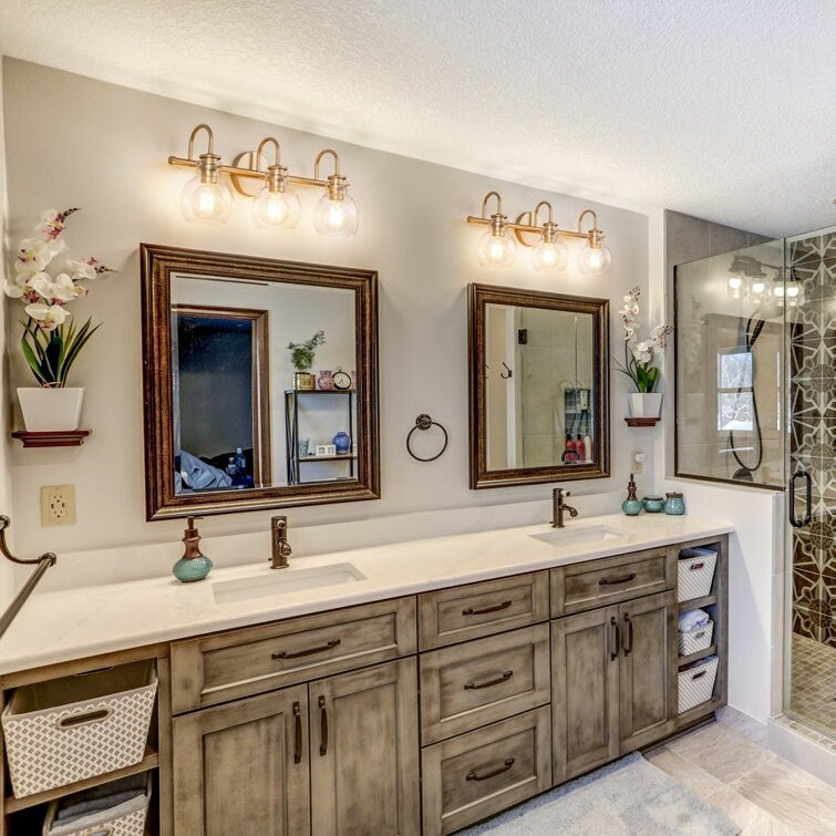 Applique murale pour salle de bain à 2/3 lumières avec abat-jour en verre