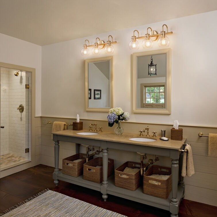 Applique murale pour salle de bain à 2/3 lumières avec abat-jour en verre