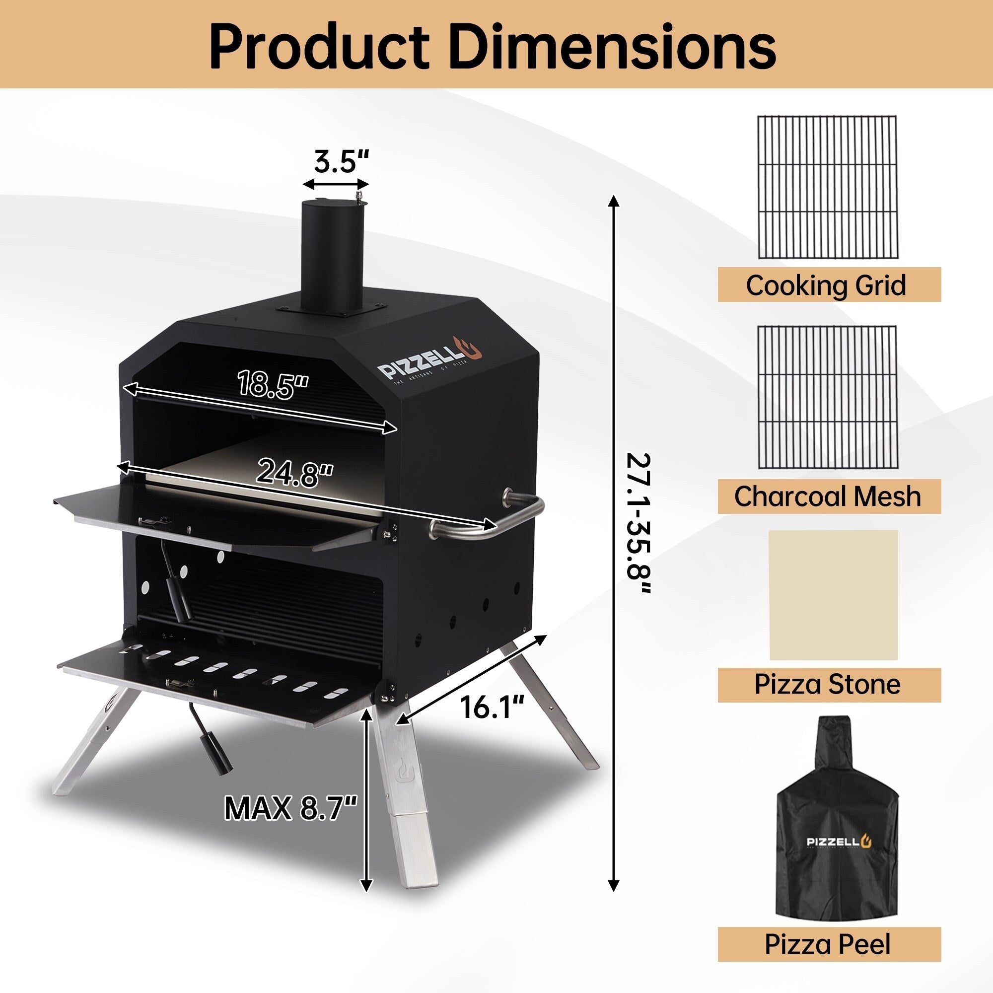 Four à pizza extérieur à 2 niveaux, four à bois pour pizza, barbecue extérieur pour camping - 16 pouces