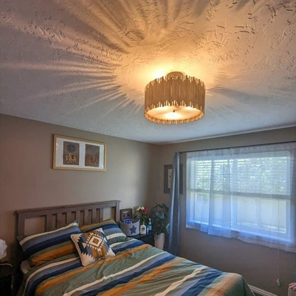 Suspension à 3 lumières en bois blanc vieilli, style tambour, à fixer au plafond