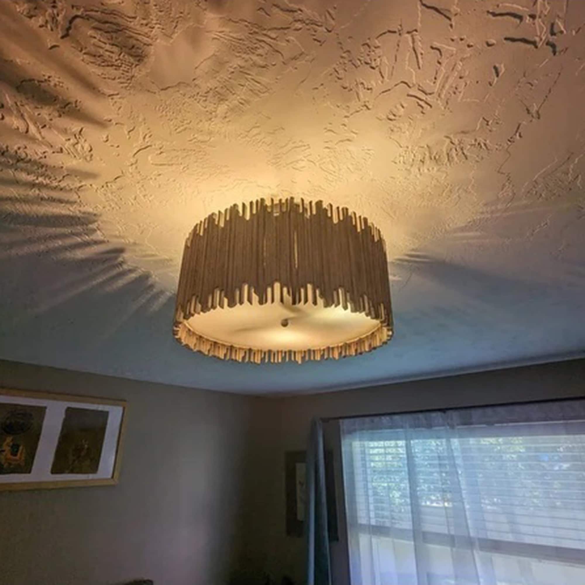 Suspension à 3 lumières en bois blanc vieilli, style tambour, à fixer au plafond