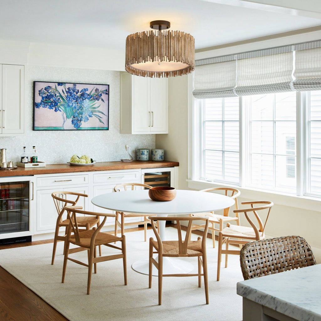 Suspension à 3 lumières en bois blanc vieilli, style tambour, à fixer au plafond