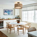 Suspension à 3 lumières en bois blanc vieilli, style tambour, à fixer au plafond