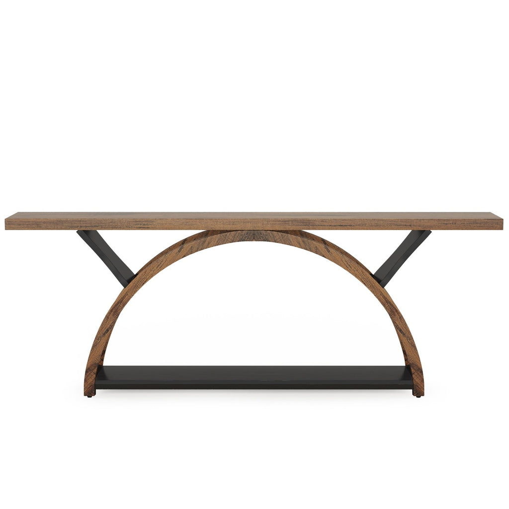 Table de console de canapé étroite et longue à 2 niveaux avec cadre semi-circulaire pour entrée, tables d'appoint de couloir grises