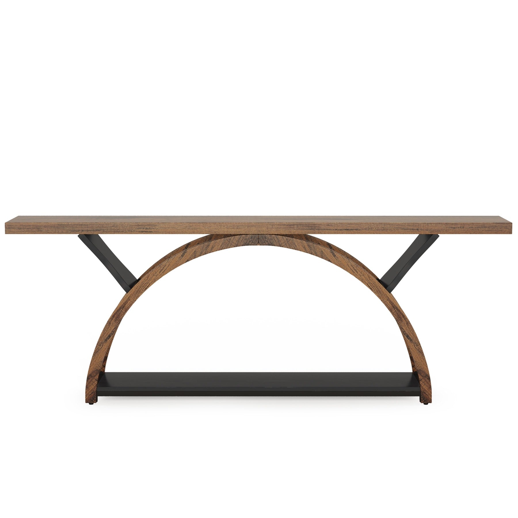 Table de console de canapé étroite et longue à 2 niveaux avec cadre semi-circulaire pour entrée, tables d'appoint de couloir grises