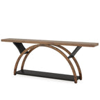 Table de console de canapé étroite et longue à 2 niveaux avec cadre semi-circulaire pour entrée, tables d'appoint de couloir grises